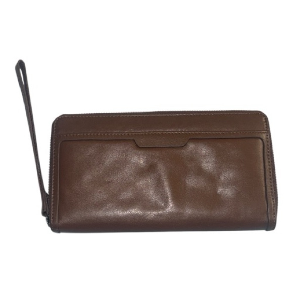 Solid Brown Genuine Leather Wallet Wristlet Classic Neutral EUC